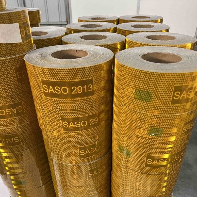 LU SASO 2913 Arabie saoudite Autocollant rétro réfléchissant Ruban adhésif 5 cm 7,5 cm 10 cm Jaune ruban adhésif acrylique métallisé réfléchissant pour la sécurité routière